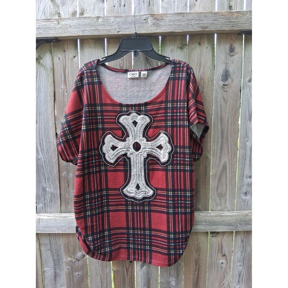 008 Women's Top 18/20W by Cato Red Plaid Huge Cross